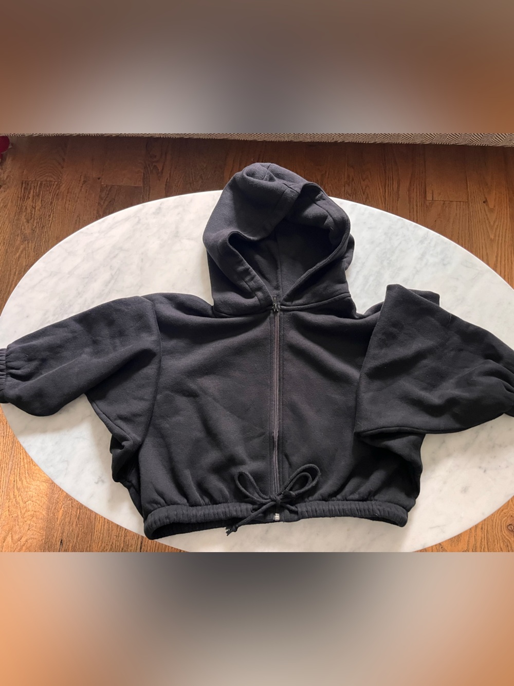 H&M Women’s Black Fleece Zip Crop Hoodie